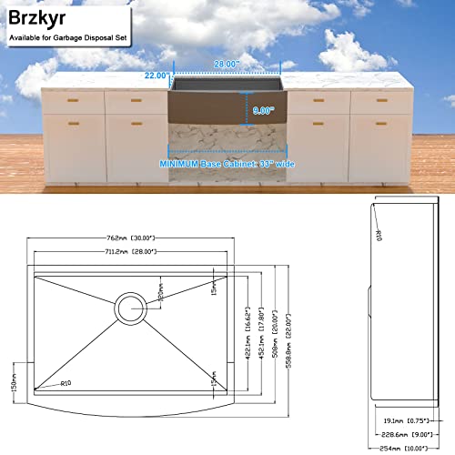 33" Stainless Steel Farmhouse Sink-Brzkyr 33"X22" Kitchen Apron Front Workstation Ledge Sink, 16 Gauge Handmade Luxury Single Bowl Farm Sink Rust Resistant #TOP7