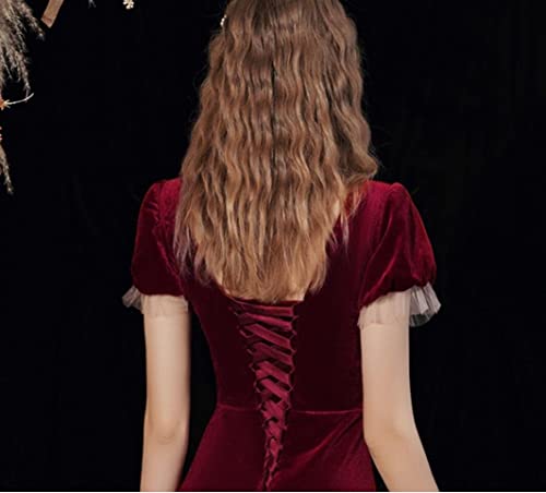 Sz1024 New Flannel Round Neck Short Sleeve Prom Gowns Women Evening Dress Bandage Back Birthday Women Prom Dress Sweet Elegant Formal Evening Dress Party Wedding Dress(20W) #TOP5