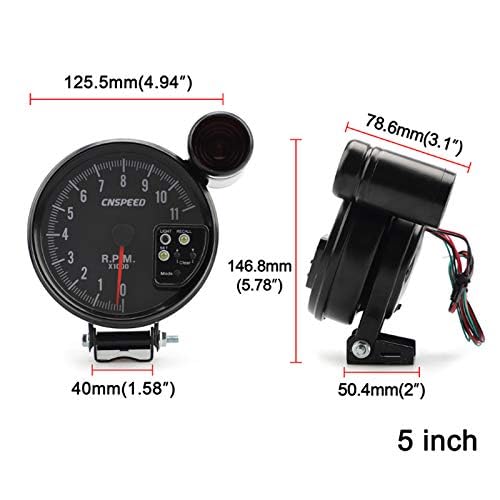 TOTMOX 5\" inch 7 Color LED 11K 12V Electronical RPM Tachometer Rev Counter Gauge with Red Shift Light Black Face Auto JDM Universal 11000 Sport Meter Kit Car Accessories