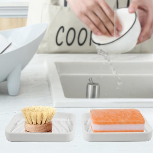 Miniatura 5 de Yohyien 2 Piezas Jabonera De Silicona, Con Drenaje Y Esponja, Jaboneras Para Pastillas De Jabón, Diseño Antideslizante Para Baño, Cocina, Ducha Blanco