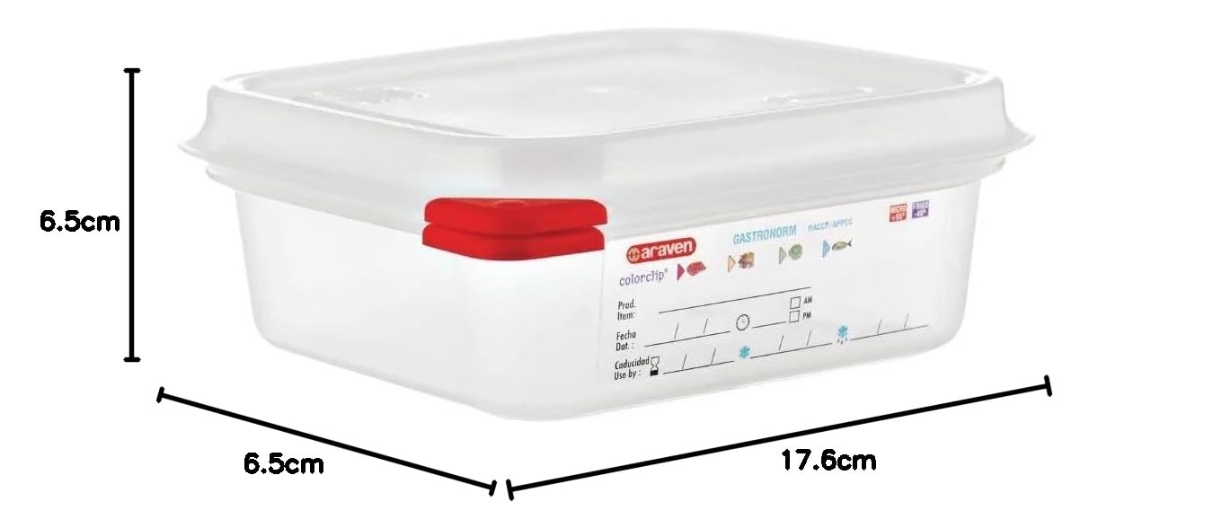 Araven 03350 PP Alimentos contenedor GN con tapa, 1,1 L, 65 mm (Pack de 4)