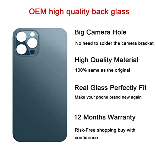 Perzework Oem Rear Back Glass Replacement (Pacific Blue) Compatible With Iphone 12 Pro Max 6.7 Inches All Carriers With Pre-Installed Adhesive And Repairing Tool Kits #TOP2