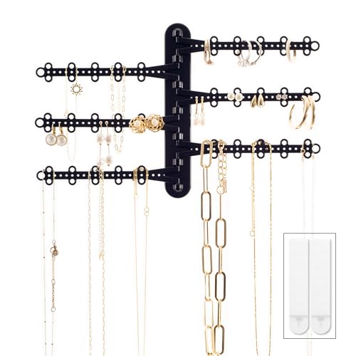 6-Tier Hanging Wall Jewelry Organizer, Earring, Necklace, Ring Holder-Black