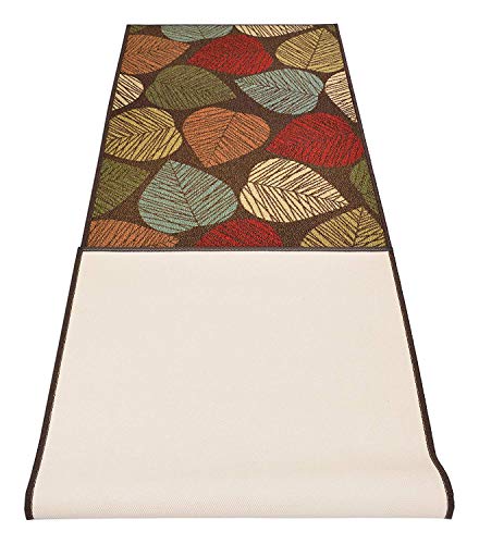 Rugstylesonline Custom Size Leaves Leaf Brown Multi Color Roll Runner 26 In Wide X Your Length Choice Slip Resistant Rubber Back Area Rugs And Runners (Brown Multi Leaves, 6 Ft X 26 In) #TOP1
