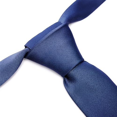 Ladeheid Kinder Krawatte für Jungen - Eleganter matter Look, Vorgebunden mit einem Klettverschluß, Perfekt für besondere Anlässe - Stilvolle Ansteckkrawatte TKM (31cm x 4cm, Marineblau)