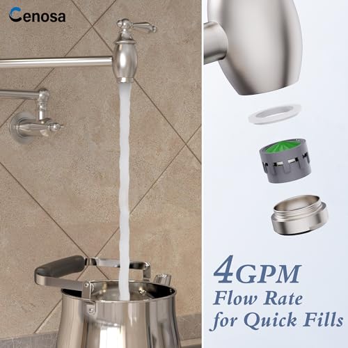 Cenosa CSA1359-99N Pot Filler Faucet Brushed Nickel Commercial Wall Mount Stove Faucet Lead-Free Foding Wall Mount Kitchen Sink Pot Filler Facuet thumb #3