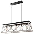 Merbotin Farmhouse Kitchen Island Light, 5 Light White Chandeliers Rustic Dining Room Light Fixture Distressed White Wood Finish Hanging Light Modern Linear Kitchen Light Over Table