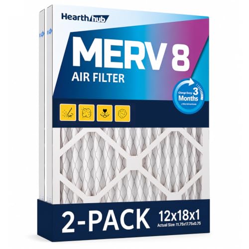 Hearthhub 12181 MERV 8 Furnace Air Filters - HVAC/Furnace AC Filter Replacement (Actual Size 11.75x17.75x0.75) - Pleated Dust Defense Air Filters for Home Office (2 Pack)