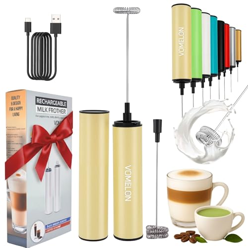 Rechargeable Milk Frother, Electric Coffee Foamer, Handheld Drink Mixer for Latte, Cappuccino, Coffee, Eggs, Hot Chocolate, Protein,Beige