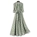 Robe de soirée à volants en soie imprimée à manches mi-longues et col montant pour femme, Vert, L
