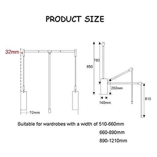 Wardrobe Lifter, Pull-Down Adjustable Width Hanger For Home Closet, Save Space, Light Storage System With Aluminum Pole, Load 30Kg (Size : 890-1210Mm) #TOP1