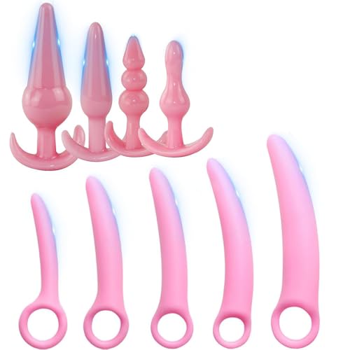 BDSMJOY Anal Plug Butt Plug Set, 9 PCS Analplug Adult Toys Anal and Vaginal dilators, Anal Beads Plug Kit Trainer for Men Women