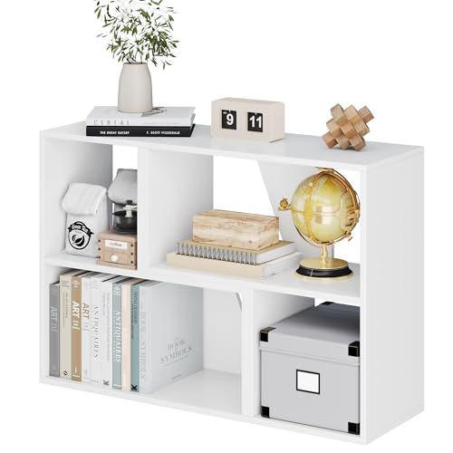 MapleGrace 6 Cube Storage Organizer, Wooden Storage Shelves Bookcase with Back Panels, Stackable Display Bookshelf for Living Room, Bedroom, Study, Hallway, White