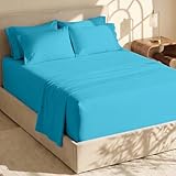Hearth & Harbor Extra Deep Pocket Queen Sheets Sets - Fits Mattress 18-24 Inches Deep - Extra Deep Pocket Sheets - 6 Piece Queen Size - Beach Blue