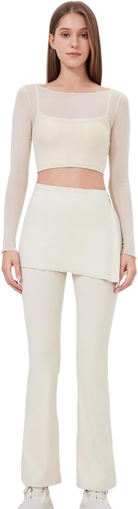 Harssidanzar Women's Yoga Leggings with Detachable Skirts for Tennis Golf Gym High Waist Skirted Bell Bottoms CL402US - Image 2