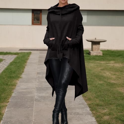 JiXiang Oversized Hoodies Women Goth High Low Halloween Sweatshirt Asymmetrical Hem Long Sleeve Drop Shoulder Cowl Neck Tops - image 3