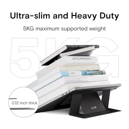 Image of MOFT Laptop Stand for Desk, Adhesive MacBook Computer Stand with 2 Adjustable Viewing Angles, Foldable and Portable Laptop Riser Compatible with 11 inch-16 inch Laptops, CarbonPU-Black(Adhesive Version)