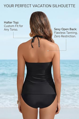 Image of Yonique Womens Two Piece Swimsuits Tummy Control Tankini Plus Size Bathing Suit Halter V Neck Swimwear
