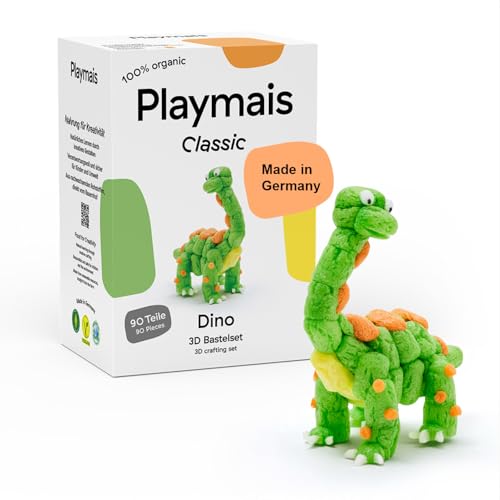 Playmais Classic Dino | 90 Teile | Bastelset | natürliches Spielzeug | inkl. Schwämmchen | vegan, verantwortungsvoll & sicher für Kinder & Umwelt | ab 3 Jahren | Weihnachts-Geschenk
