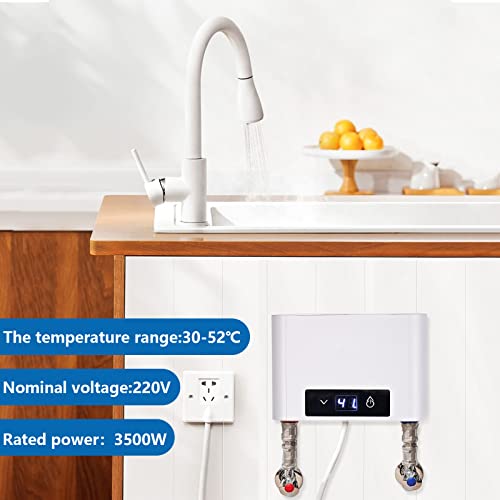 Elektronischer Durchlauferhitze Dusche, 220V elektrische Warmwasserbereiter Temperaturwahl 30-52 °C mit Bad Dusche Kit, für Handwaschbecken, Küche, Bad, Waschbecken (3500W ohne Duschset, Weiß)