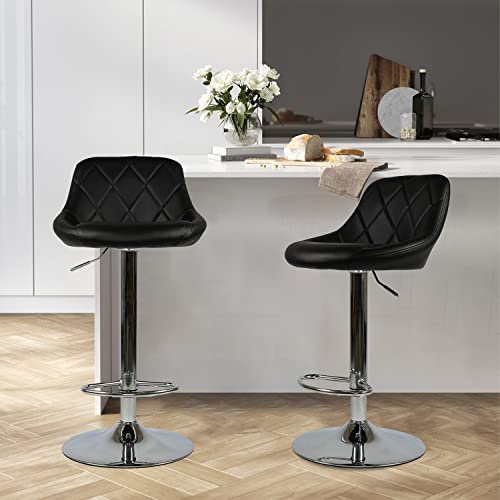 Czlolo Bar Stools Set Of 2 Counter Stool With Back, Modern Pu Leather Adjustable Swivel Barstools Armless Island Chairs For Kitchen Counter, Black #TOP16