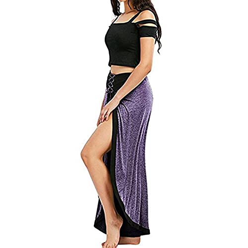 Women's Stretchy High Waist Palazzo Pants Up Tear Pants Front Split Pants Fashion Breathable Solid Beach (Purple, XXXL)2