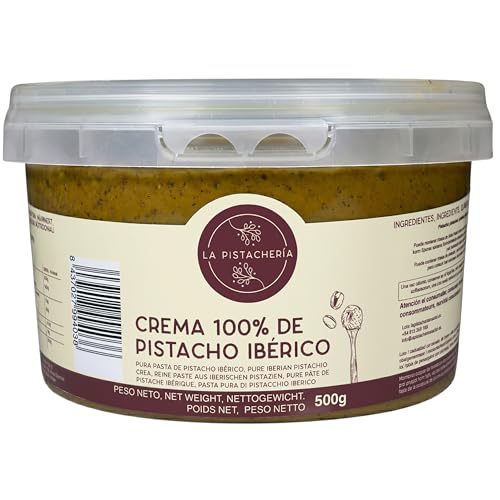 Crema 100% de Pistacho Ibérico – Pasta Pura de Pistacho Natural sin Azúcar ni Aditivos – Textura Cremosa para Postres, Repostería, Desayunos y Recetas Saladas - La Pistachería (500 gr)