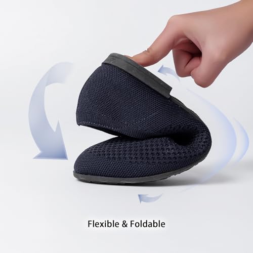 Saidoteto Women's Wide Ballet Flats - Comfortable Round Toe Knit Slip-On Shoes, Casual Office Dress Flats for Work. Navy Size 10 WFT240810-014