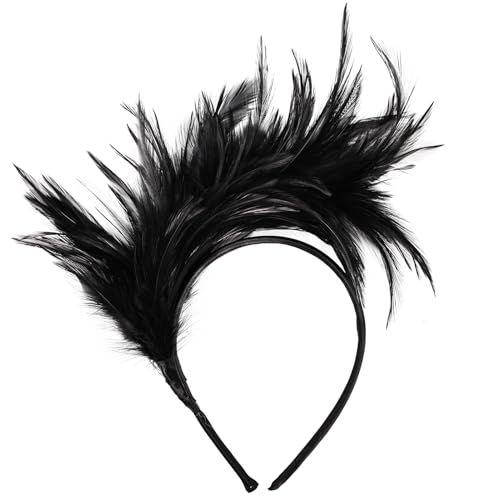 MehelloFeather Feather Headband for Women Feather Fascinator Headband Cocktail Wedding Party Black