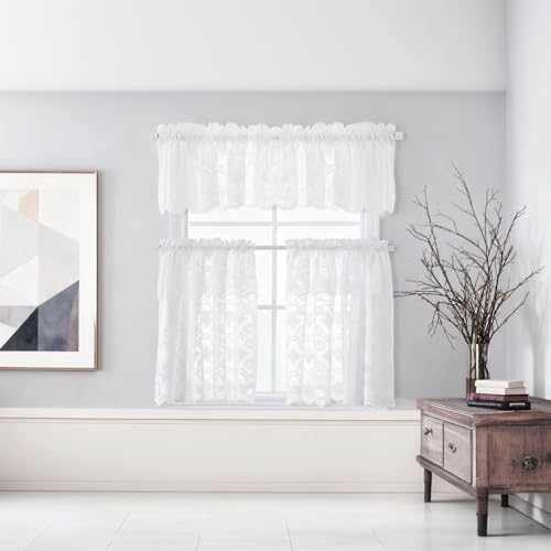 Cortinas de cocina de encaje Tressify para ventanas pequeñas estilo granja, juego de 3 piezas 4