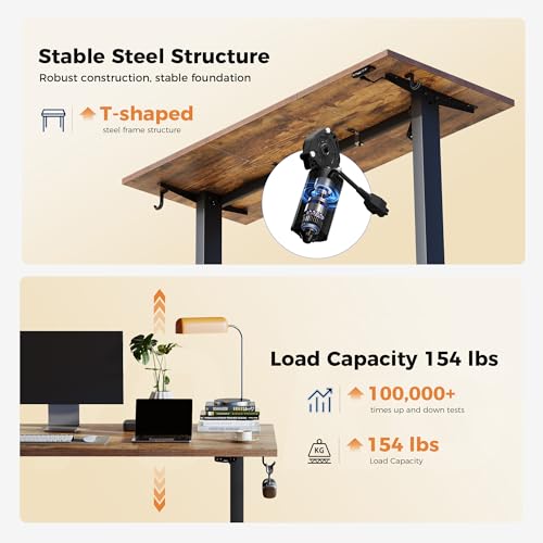 Image of Agilestic Electric Standing Desk, 55 x 24 Inches Height Adjustable Desk, Sit Stand up Desk for Work Office Home, Splice Board, Rustic Brown