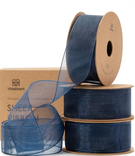 Vitalizart Navy Blue Organza Ribbon 1" x 30 Yd Sheer Gift Wrapping Ribbon