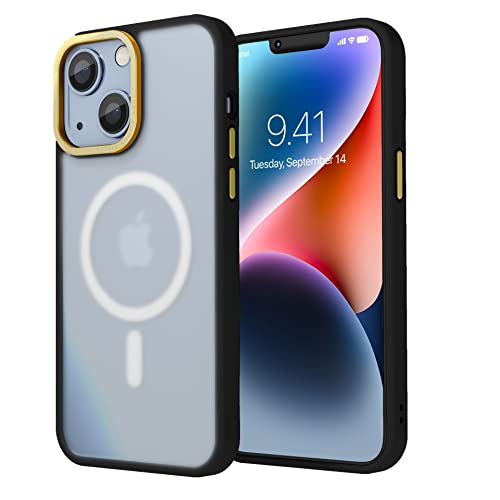 Image of Vaku Luxos Trans Armor MagPro for iPhone 14 Plus Cover Case, 6 Feet Drop, Metal Ring Camera Protection, Shockproof, Scratch Resistant, Slim, Compatible with MagSafe Back Cover - Black & Gold