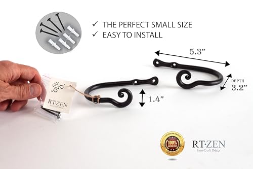 RTZEN Decorative Metal Curtain Tiebacks - Farmhouse Wrought Iron Curtain Holdbacks - Drapery Holders for Wall - Unique Metal Tie Backs for Curtains - 2 Pcs (Black Classic) — view 5