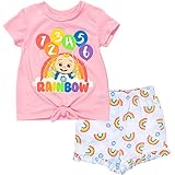 CoComelon JJ Toddler Girls T-Shirt and French Terry Shorts Outfit Set Pink/White 3T