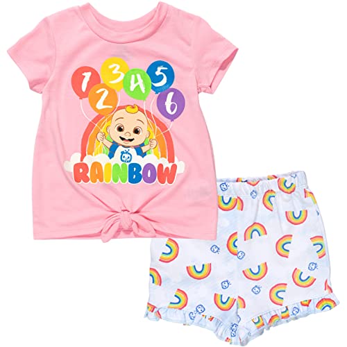 CoComelon JJ Infant Baby Girls Graphic T-Shirt French Terry Shorts Outfit Set Pink/White 24 Months
