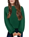 Arshiner Girl Plain Knit Jump Top Long Lantern Sleeve with Basket Weave Sweater for Kids Fall Winter Clothes Green 11-12 Years