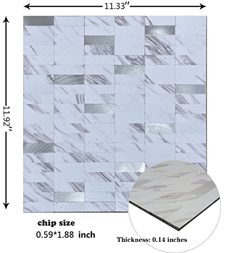 Xuaniny Peel And Stick Tile Backsplash Self- Adhesive Wall Tiles Aluminum Mosaic Sticker For Kitchen (11.33"X11.92" Per Sheet, Pack Of 10 Pcs) (White Marble 10) #TOP3