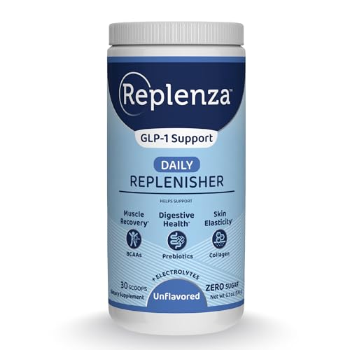 Replenza Daily Replenisher Nutritional Support Powder Muscle Recovery Digestive Health & Skin Elasticity Mix of Amino Acids Prebiotics and Collagen Peptides Unflavored 30 Scoops