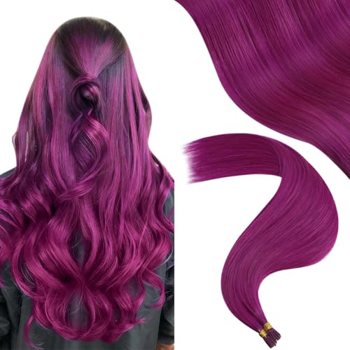 Image of YoungSee I Tip Extensions 20 Inch, Purple Itip Human Hair Extensions Purple, Cold Fusion, Itips Extension, Remy Hair, 25 Strands 25g, for Photo Shoots