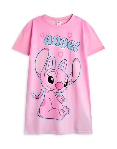 Disney Angel & Stitch Girls Nightdress Pajama Set Pack of 2 | Kids Character Graphic Print Long Sleeve Night T-Shirt & PJ4