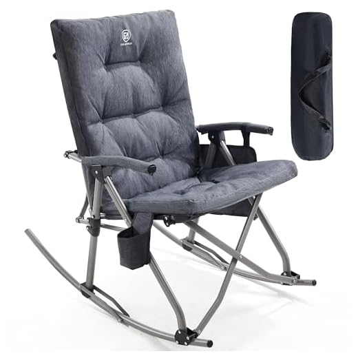 EVER ADVANCED Oversized Folding Rocking Camping Chair, Padded Portable Rocker Chair for Patio, Lawn and Outdoors, Heavy Duty Hard Armchair for Adults Supports 400lbs, Grey