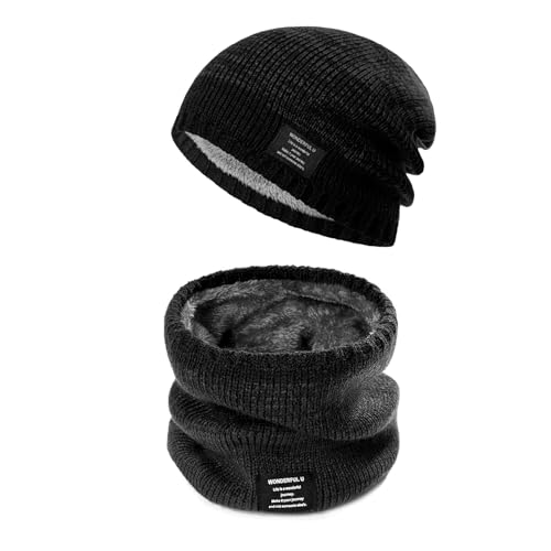 SooPii ニット帽 メンズ ニット帽&ネックウォーマー 二点セット冬【ふわふわ裏起毛・二層構造・防寒保温】 帽子 メンズ 柔らかい 伸縮性 通勤/通学/自転車/バイク/スキー/スポーツ/アウトドア 男女兼用