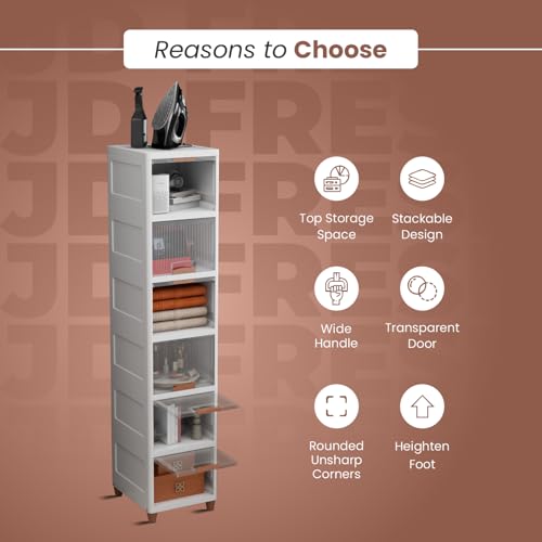 Image of JD FRESH 6 Tier Plastic Wardrobe Organizer /Foldable Cupboard for Storage /Stackable Storage Cabinet /Drawers for Storage Box /Multipurpose Storage Rack /Plastic Wardrobe Organizer (Transparent)