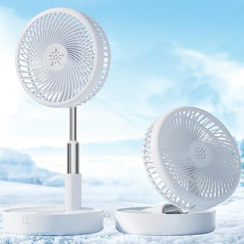 Primevolve Portable Fan,Battery Operated Rechargeable USB Fan with Remote, Foldable Floor Table Desk Pedestal Fan for Bedroom Camping Travel,White 7.7'