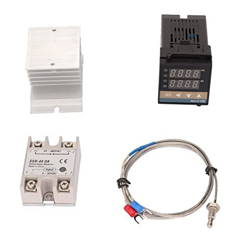 Digital PID Thermostat Temperature Controller, Heat Sink, 100V- , K Thermocouple - Fast Temperature Control, Probe, for Industrial and Home Use