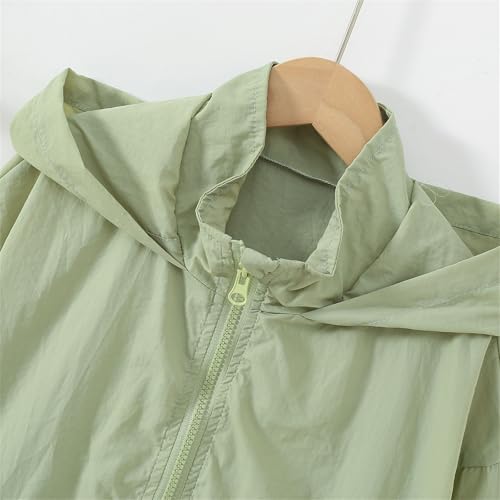 sfdgfhyf Girls Boys Windbreaker Hoodies Jacket Teens Kids Zipper Lightweight Outdoor Hiking Outdoor (Green, 11-12 Years)4