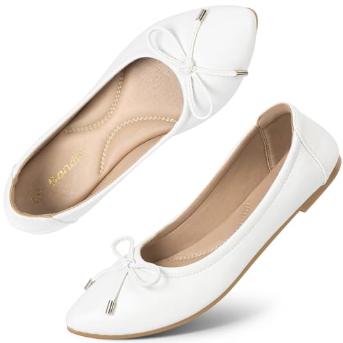 Womens Ballet Flats Shoes Pointed Toe Comfortable Bow Decor Versatile Slip-On Dressy Footware with Memory Foam Insole (Size Up)