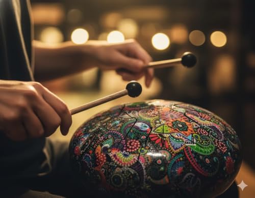 Image of Beanny 6 Inch Steel Tongue Drum Handpan Instrument for Meditation, Yoga & Sound Healing | Zen Tank Drum with Mallets | Relaxation, Mindfulness & Music Therapy Percussion Instrument (Flower)