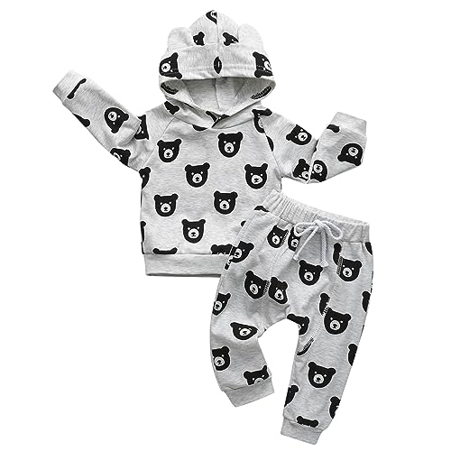 Image of Toddler Baby Boy Clothes Infant Long Sleeve Bear Print Tops + Pants Sweatsuit Outfits